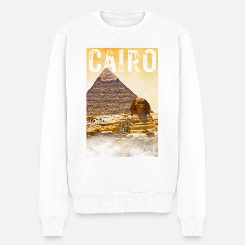 Kairo Vintage Reiseposter mit Pyramide und Sphinx - Männer Premium Bio Pullover - Weiß