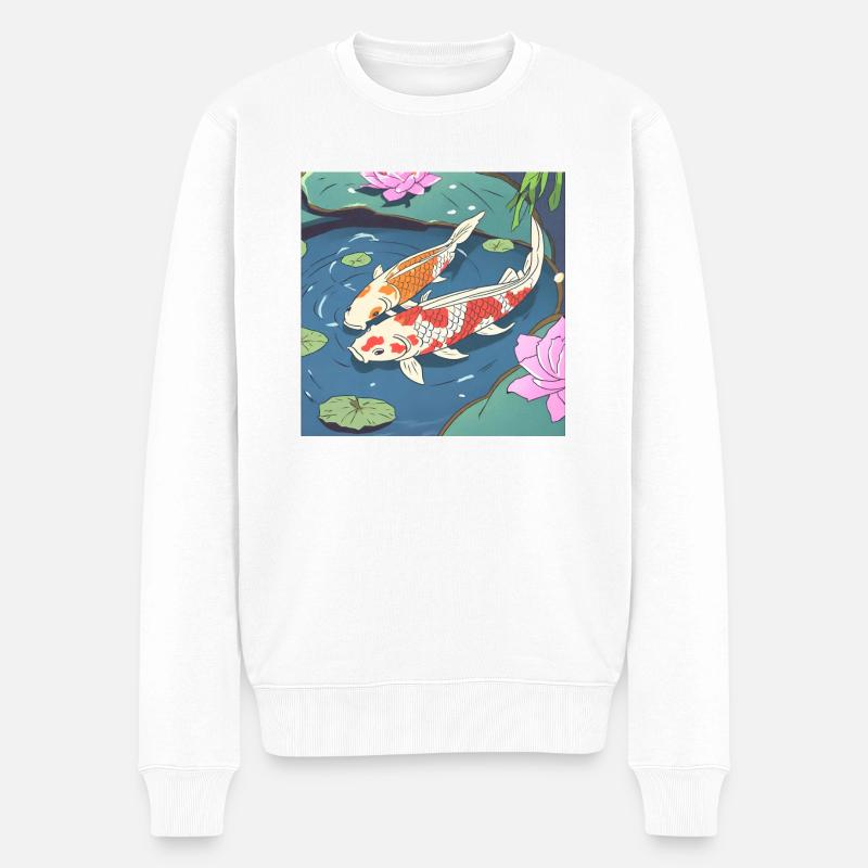 Koi Karpfen in einem Teich - Männer Premium Bio Pullover - Weiß