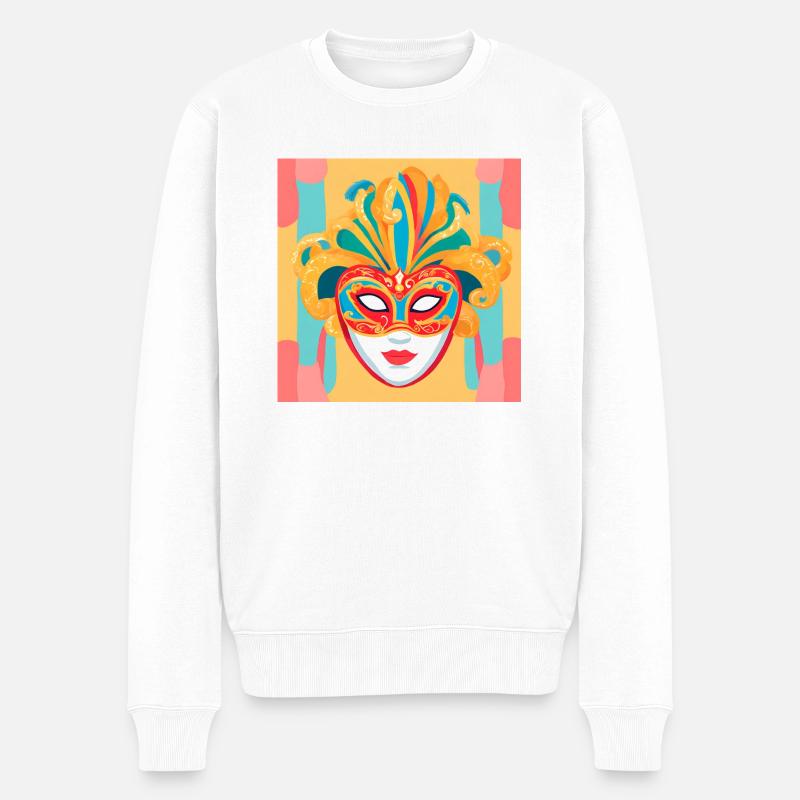 Bunte Karneval Maske - Männer Premium Bio Pullover - Weiß