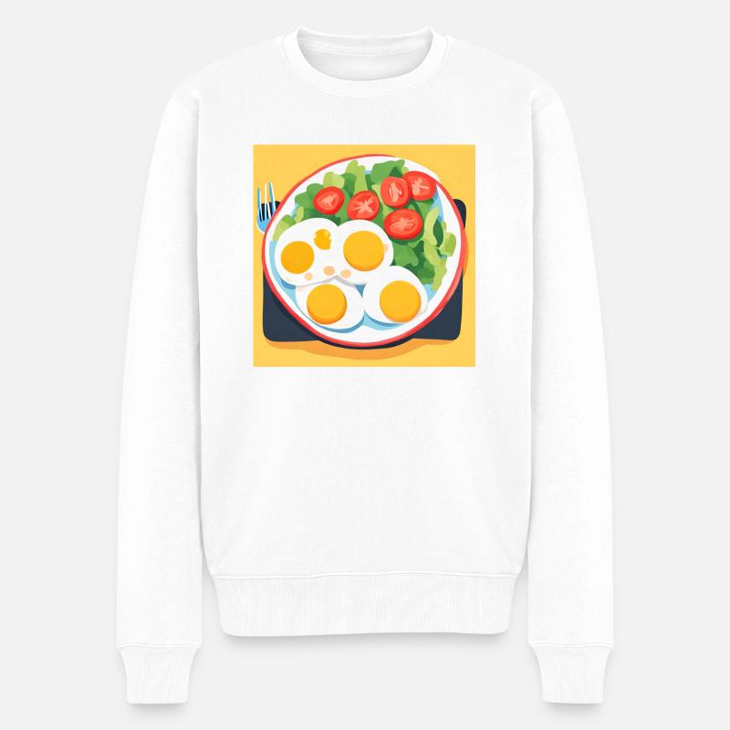 Spiegeleier auf einem Teller mit Salat - Männer Premium Bio Pullover - Weiß