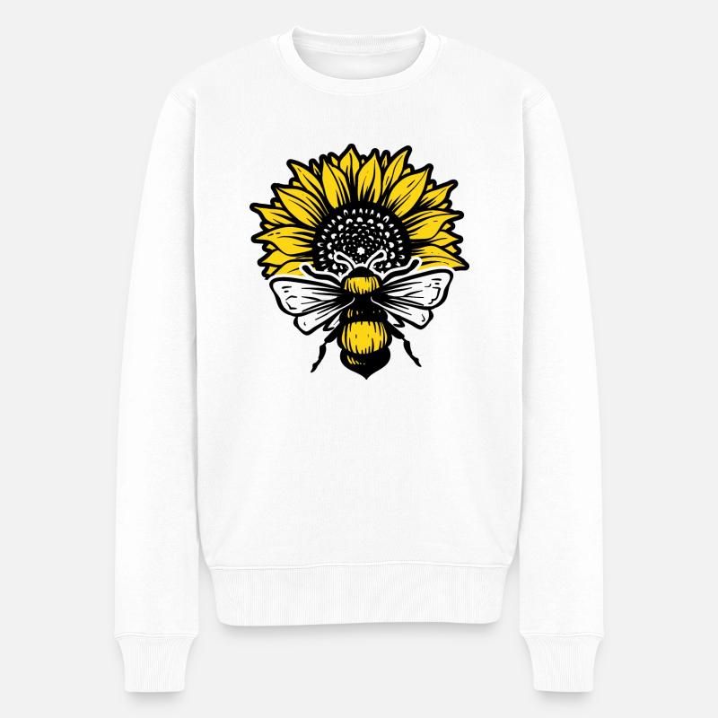 Sonnenblume und Bienen schwarz und gelb - Männer Premium Bio Pullover - Weiß