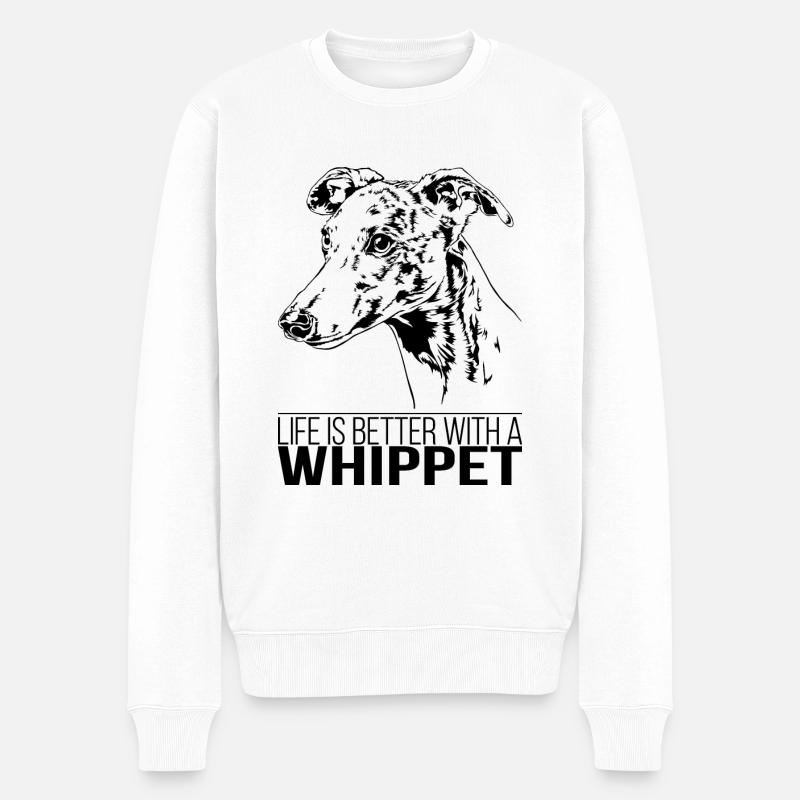 WHIPPET life is better Hundespruch Hunde Wilsigns - Männer Premium Bio Pullover - Weiß