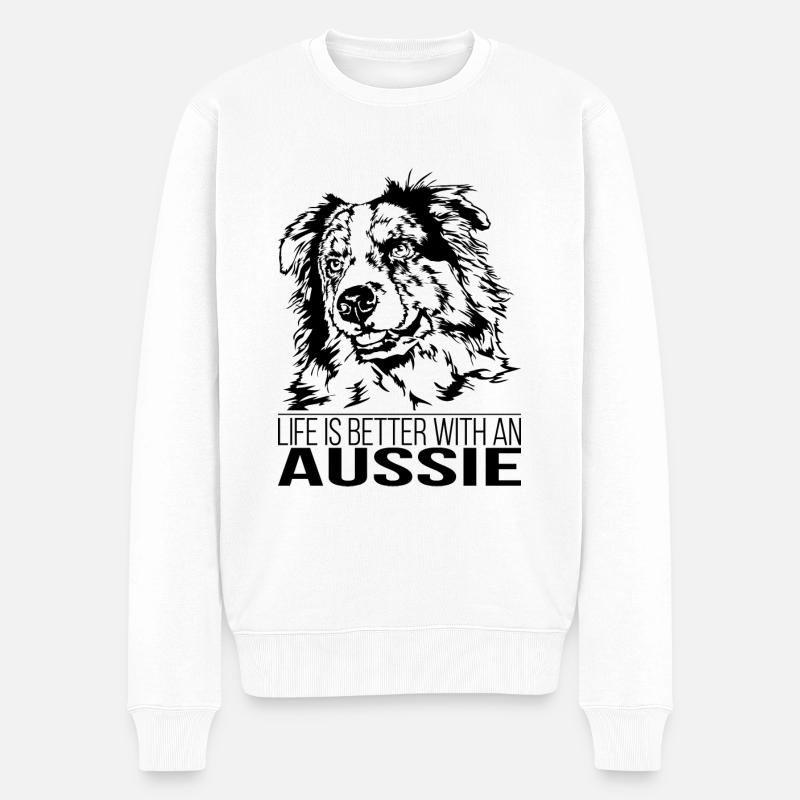 AUSSIE life is better chien sort Wilsigns - Pull Premium bio Homme - blanc