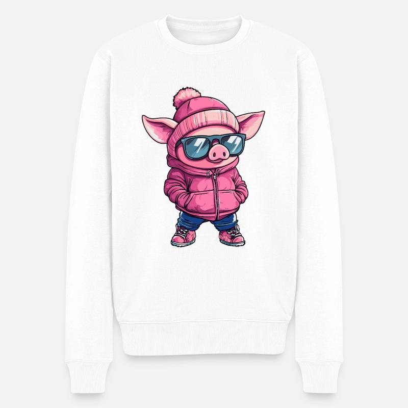 Pig Cool Comic - Men's Premium Organic Jumper - white