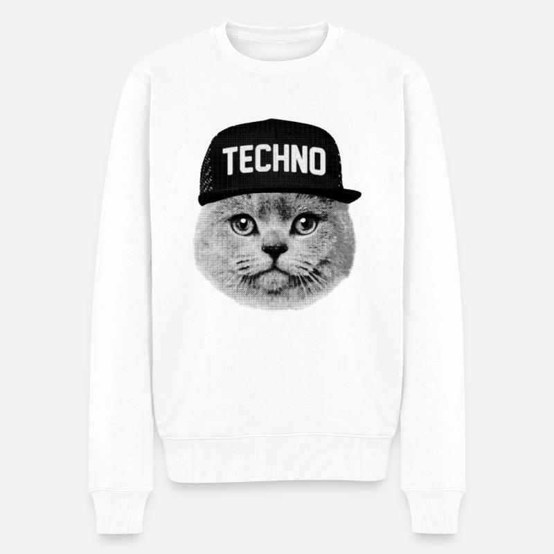 Techno chat - Pull Premium bio Homme - blanc