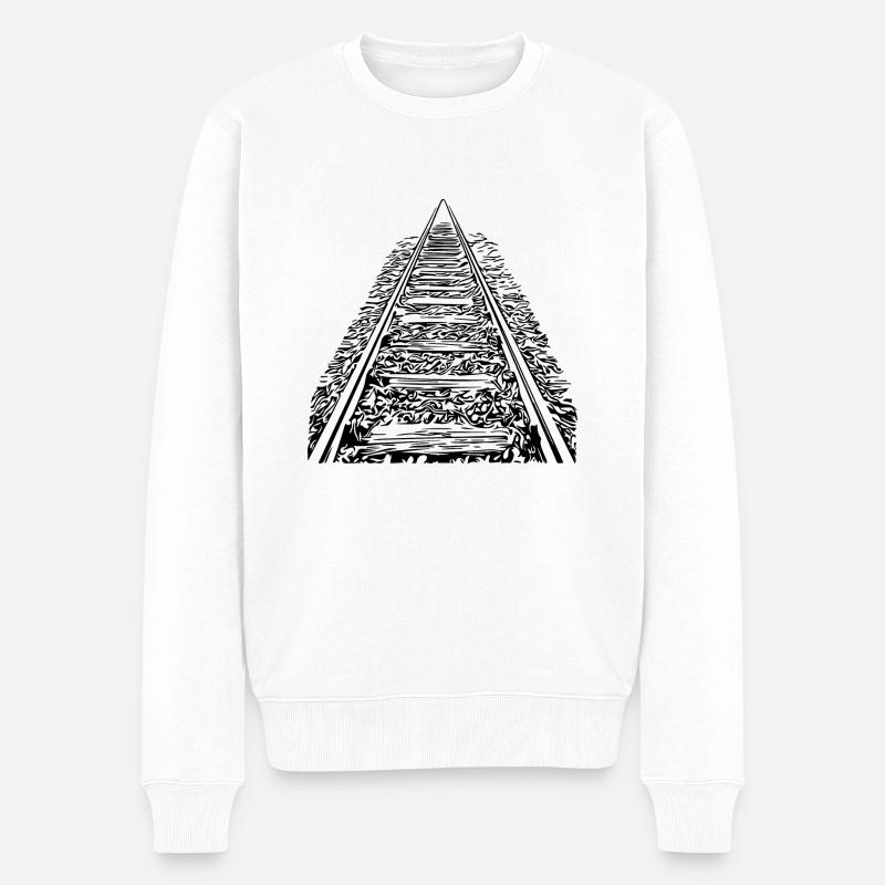 Gleise in den Horizont - Männer Premium Bio Pullover - Weiß
