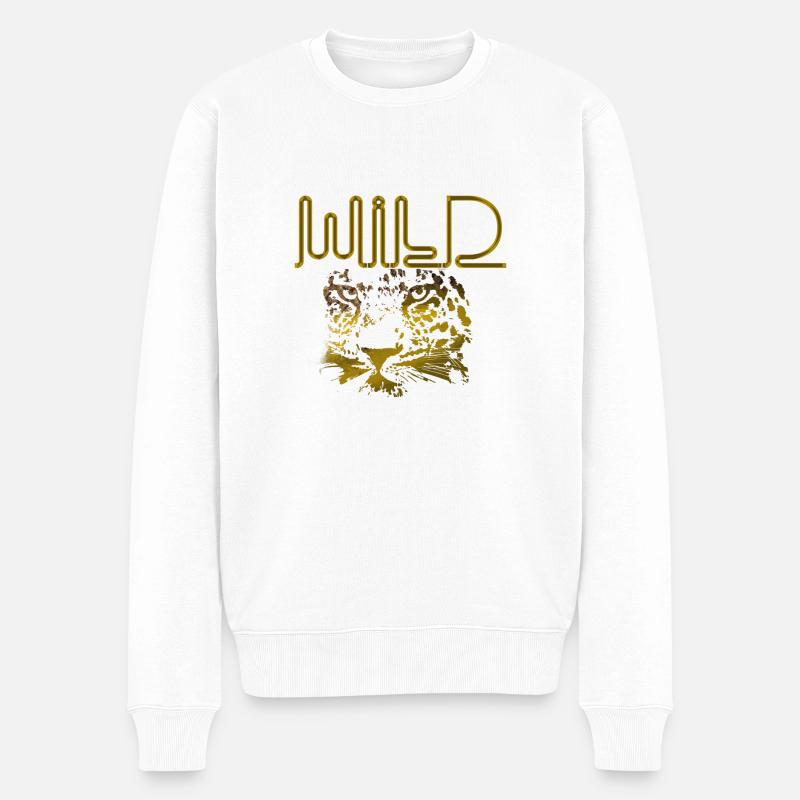 wild,gold,panther,leopard,wildkatze,wildcat - Männer Premium Bio Pullover - Weiß
