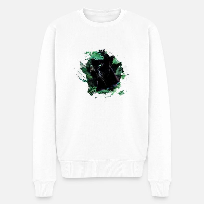 panthère, guépard, léopard, noir, vert, jungle - Pull Premium bio Homme - blanc