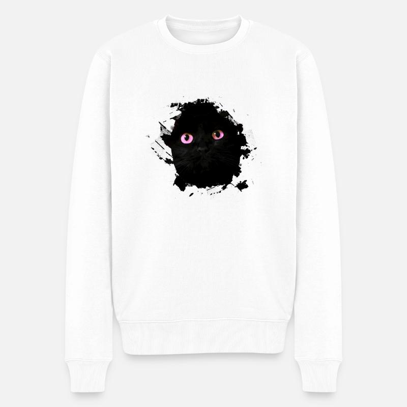 chat,rose,yeux roses,illustration,noir - Pull Premium bio Homme - blanc