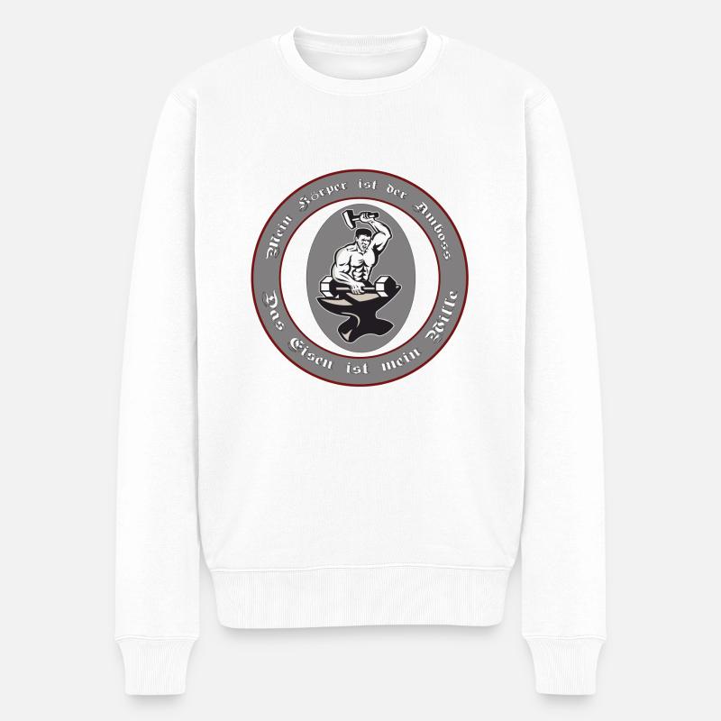 Mein Körper ist der Amboss - Männer Premium Bio Pullover - Weiß