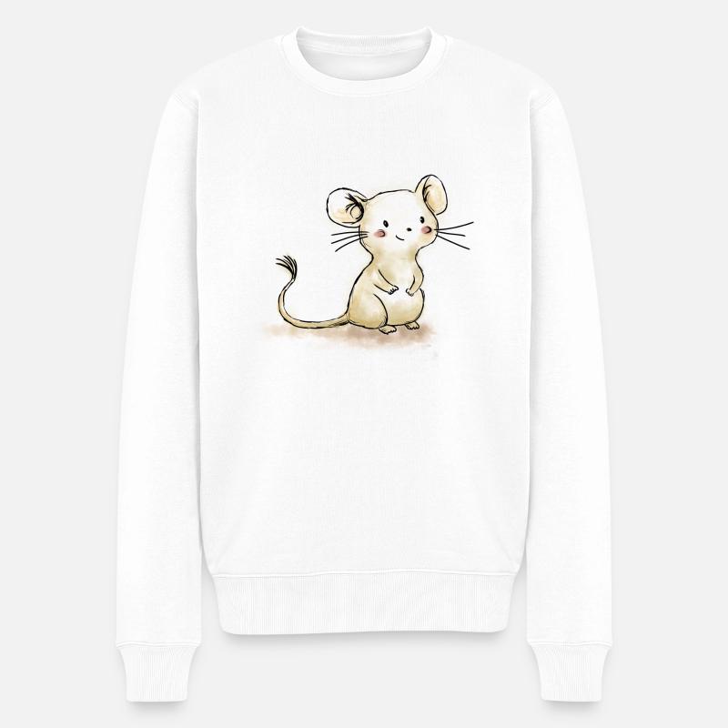 Süße Maus Zeichnung niedlich Geburtstag 1. - Männer Premium Bio Pullover - Weiß