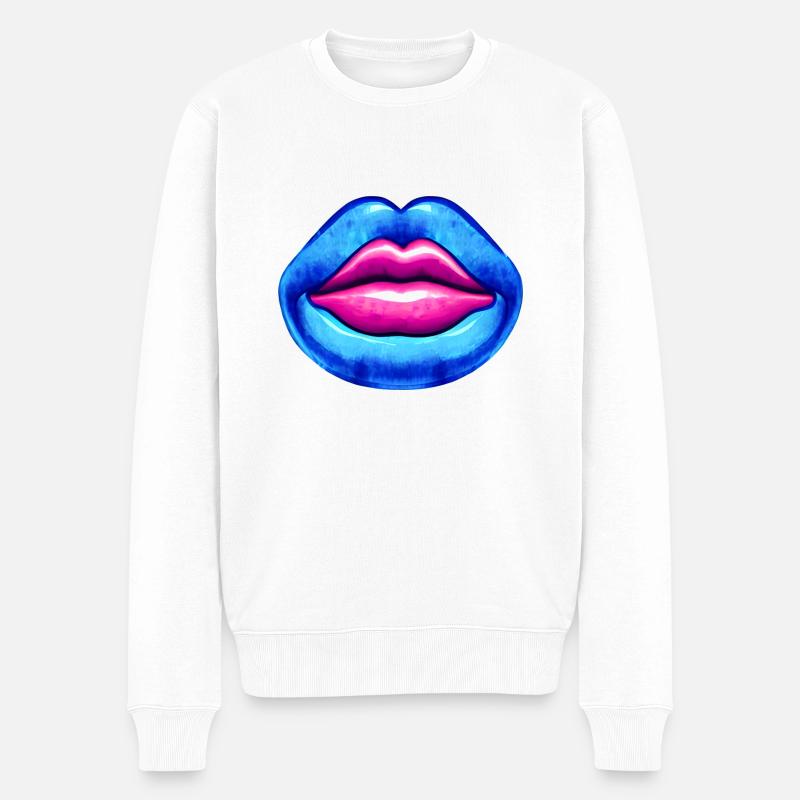 Lippen - Männer Premium Bio Pullover - Weiß