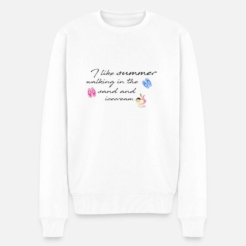 sommer,sonne,eiskrem, eis, typo, schrift,flipflops - Männer Premium Bio Pullover - Weiß