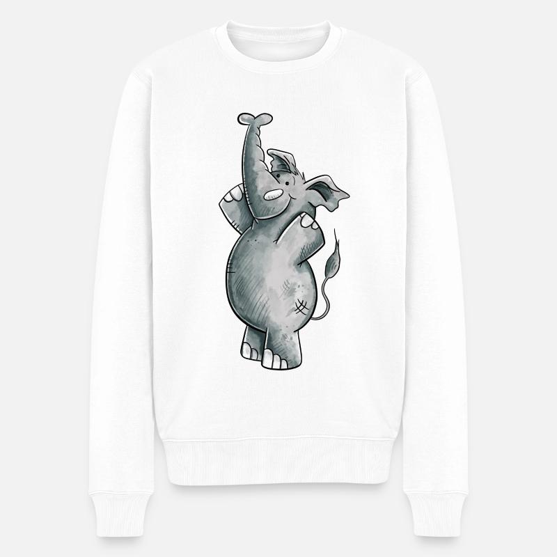 Happy Elefant I Fun Wildtier Design I Piétinement - Pull Premium bio Homme - blanc