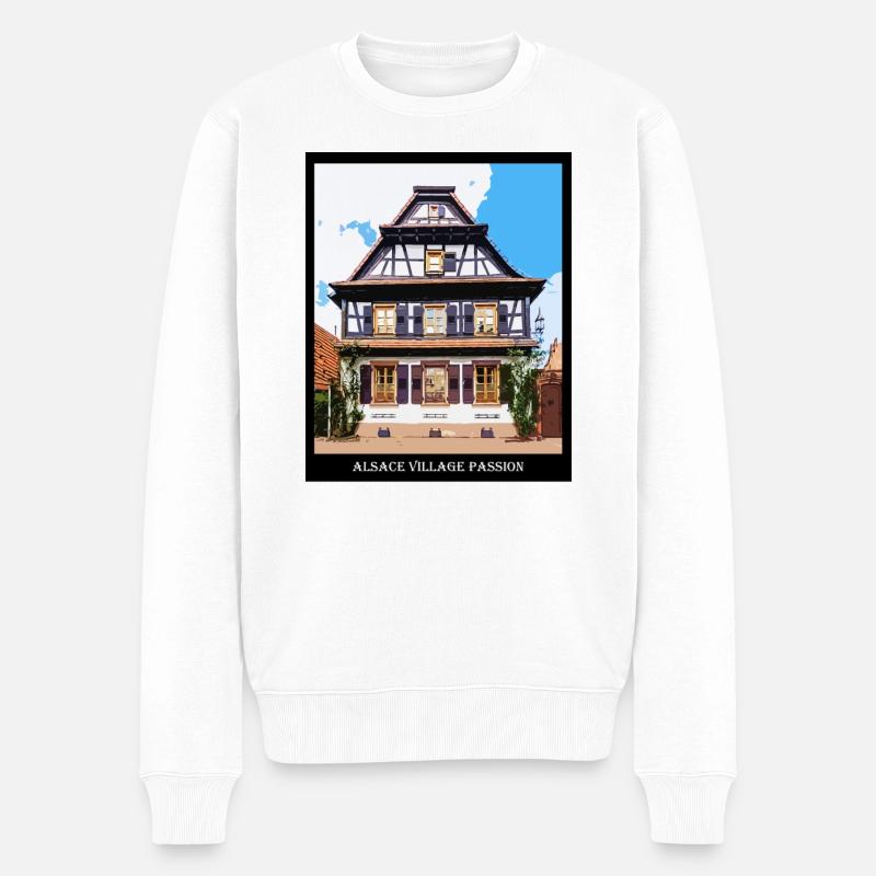 Elsässisches Fachwerkhaus - Männer Premium Bio Pullover - Weiß