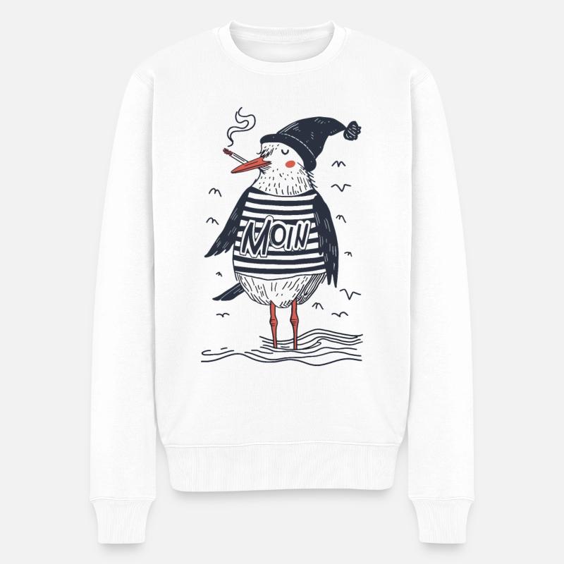 Moin Möwe Matrose Kapitän Seemann Nordsee Ostsee - Männer Premium Bio Pullover - Weiß