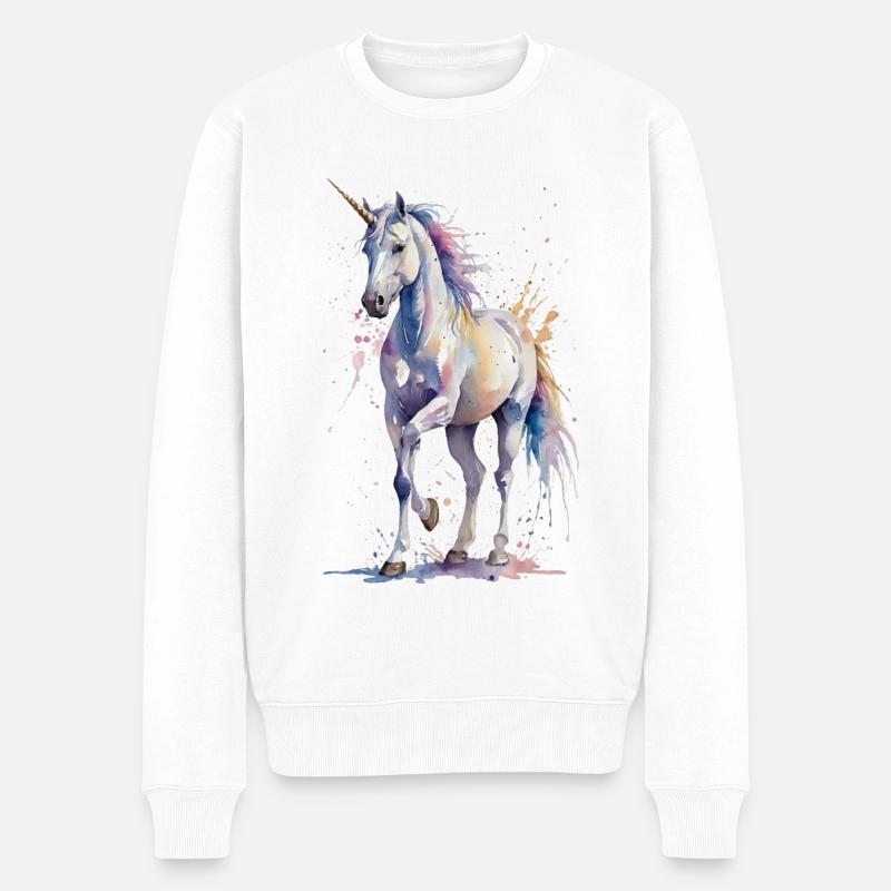 Ätherisches Einhorn - Aquarell - Männer Premium Bio Pullover - Weiß
