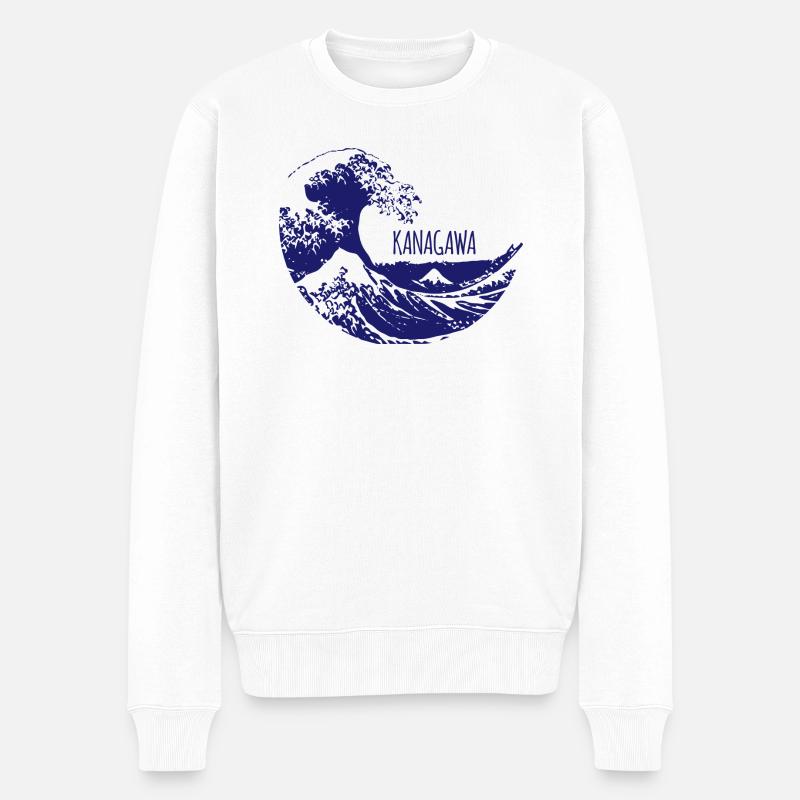 Große Kanagawa-Welle - Männer Premium Bio Pullover - Weiß