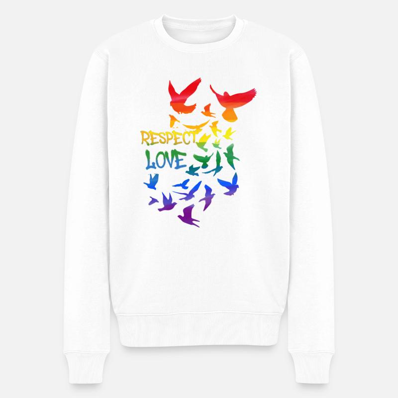 respect love ,love, tauben, graffiti, regenbogen - Männer Premium Bio Pullover - Weiß