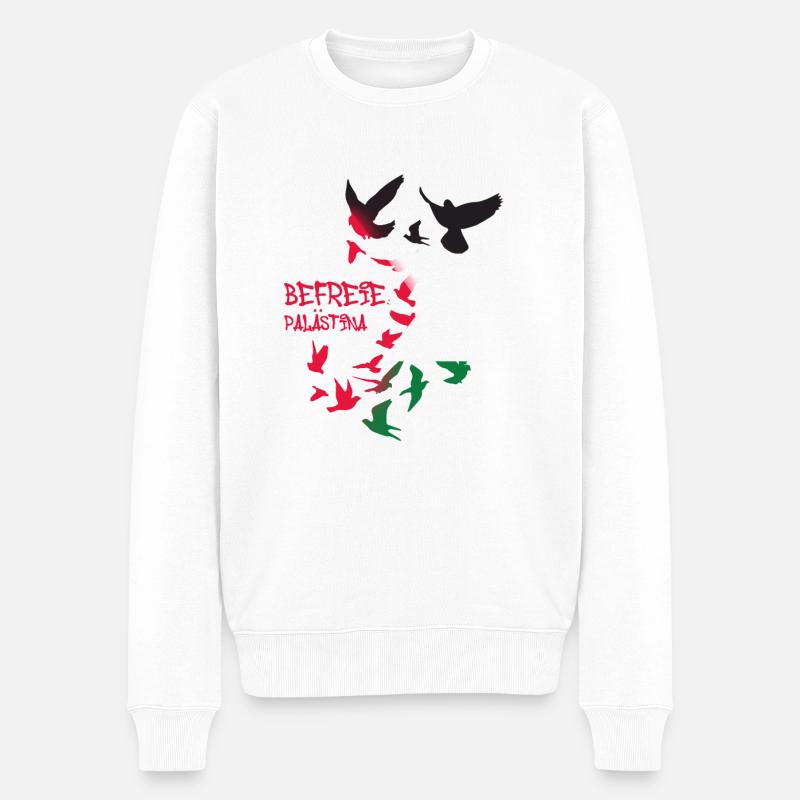 befreie palästina,tauben,vögel,vogelschwarm,flagge - Männer Premium Bio Pullover - Weiß
