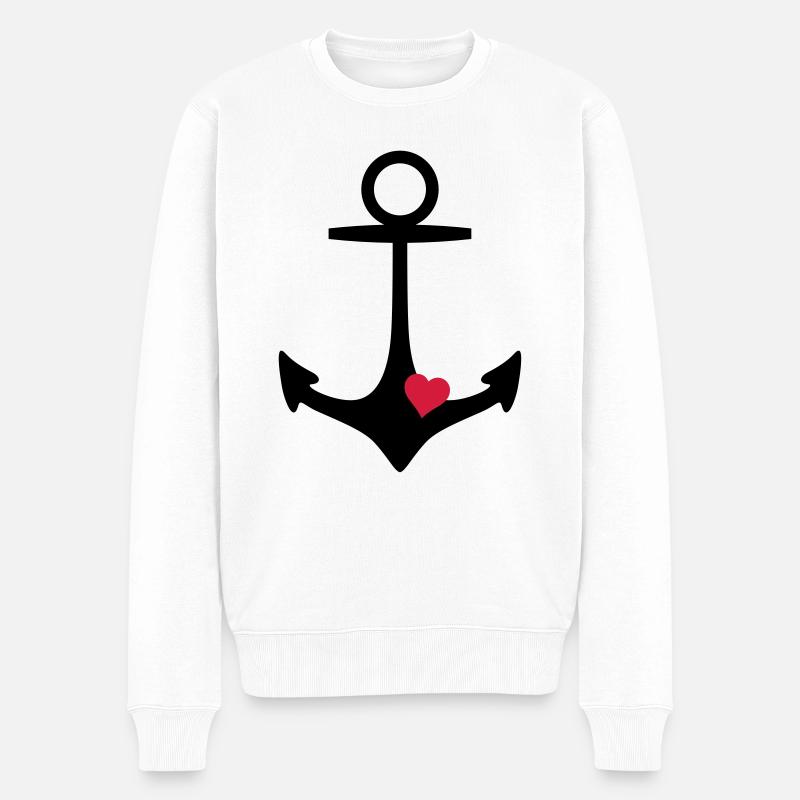 Anker und Herz - Männer Premium Bio Pullover - Weiß