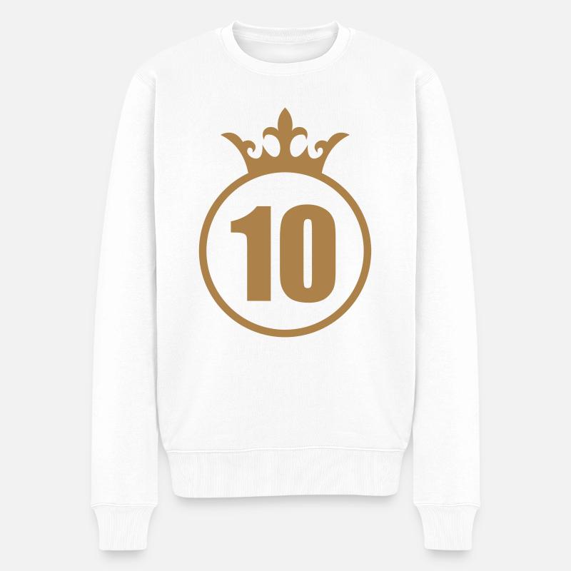 *** 10 *** - Männer Premium Bio Pullover - Weiß