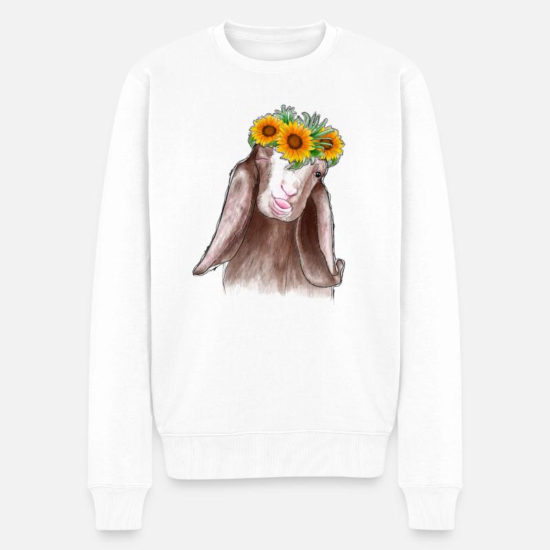 Ziege Sonnenblume - Männer Premium Bio Pullover - Weiß