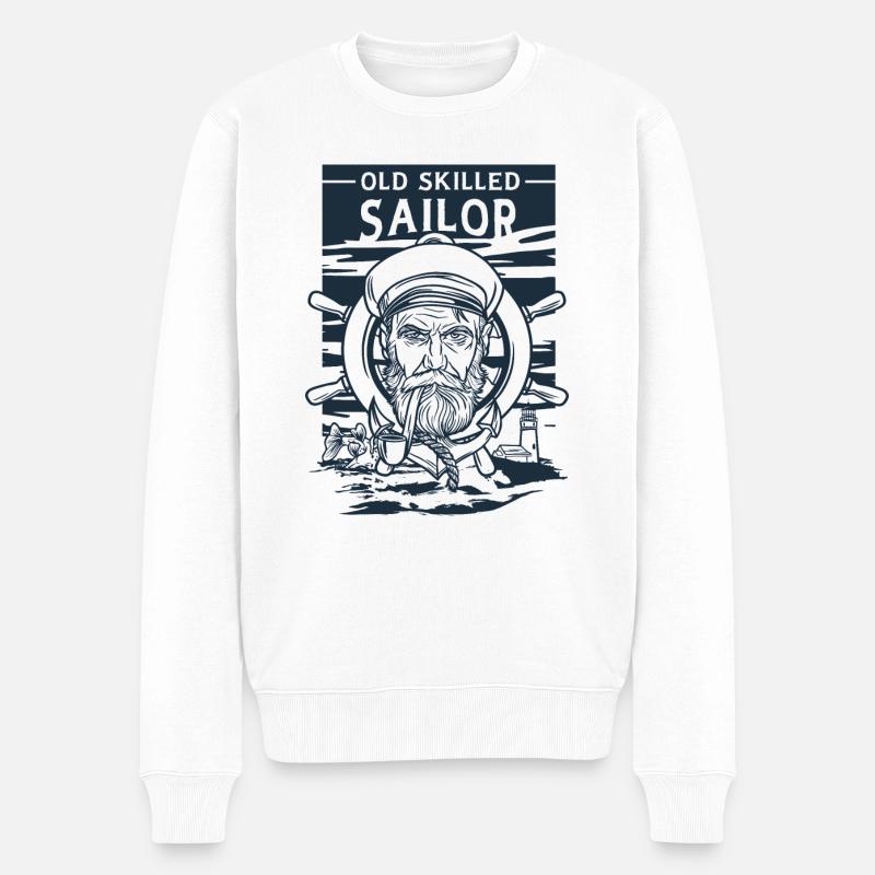 Alter Erfahrener Seemann Klassisch Maritim - Männer Premium Bio Pullover - Weiß
