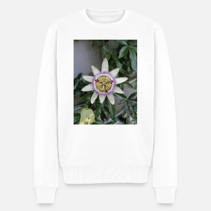 Passionsfrucht Blume Passiflora - Männer Premium Bio Pullover - Weiß