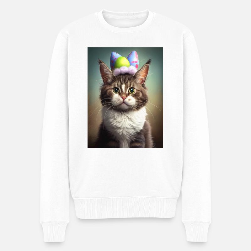 Osterkatze - Männer Premium Bio Pullover - Weiß