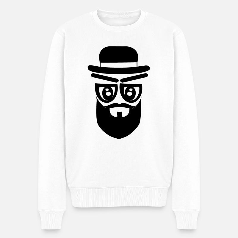 Gesicht mit Hut und Bart - Männer Premium Bio Pullover - Weiß