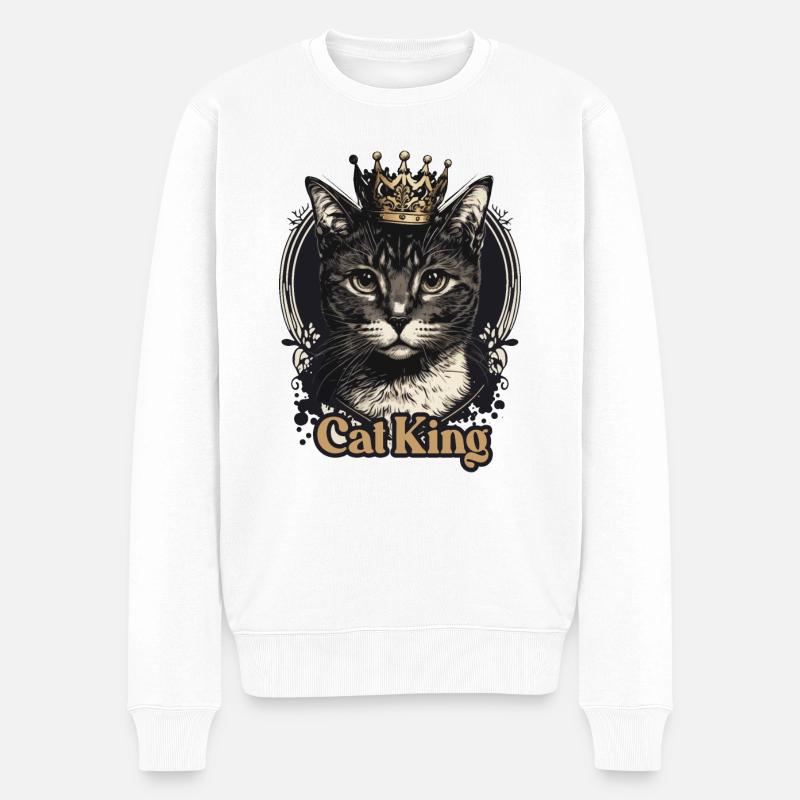 Cat King - Männer Premium Bio Pullover - Weiß