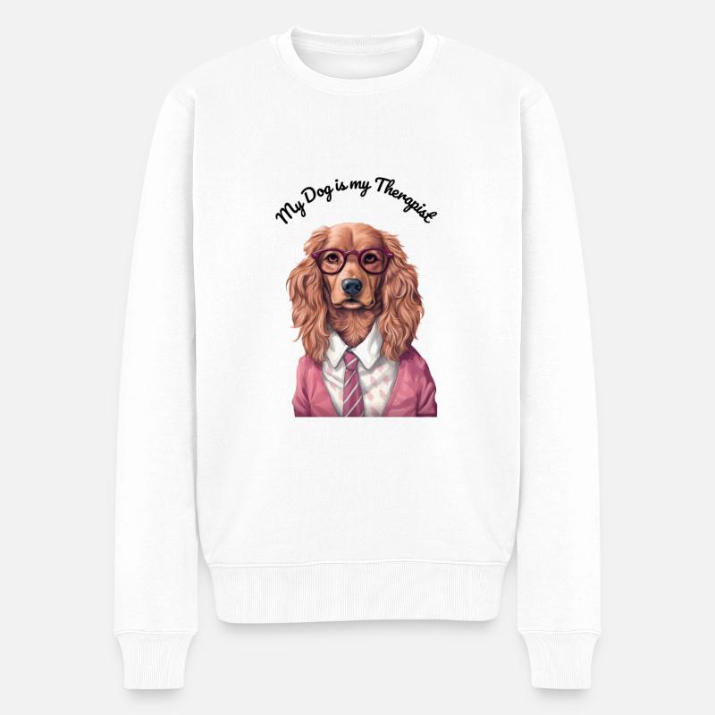 Female Beagle: "My Dog is My Therapist" - Männer Premium Bio Pullover - Weiß