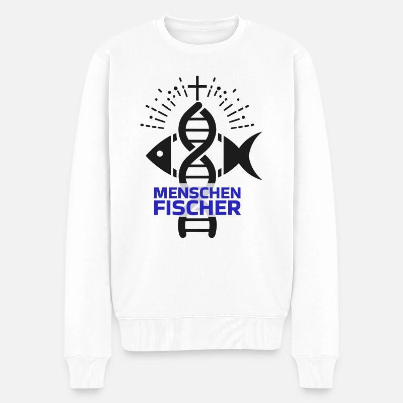 DNA trifft Glauben: Der Ichthys-Helix - Männer Premium Bio Pullover - Weiß