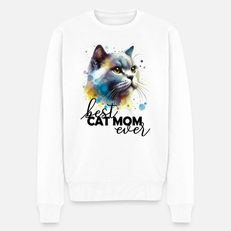Beste Katzenmama Ever - Männer Premium Bio Pullover - Weiß