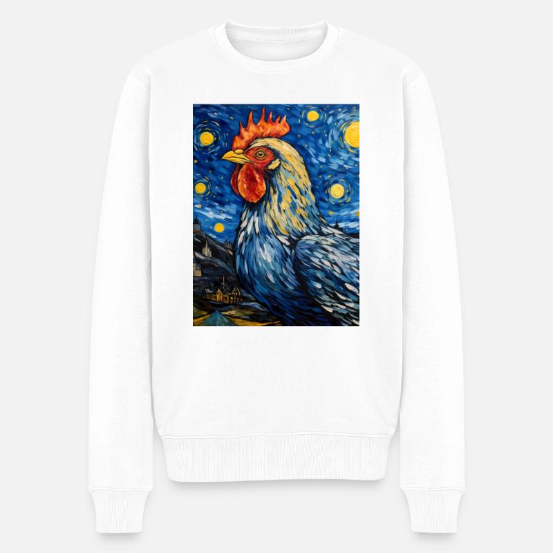 Hahn unter dem Sternenhimmel - Männer Premium Bio Pullover - Weiß