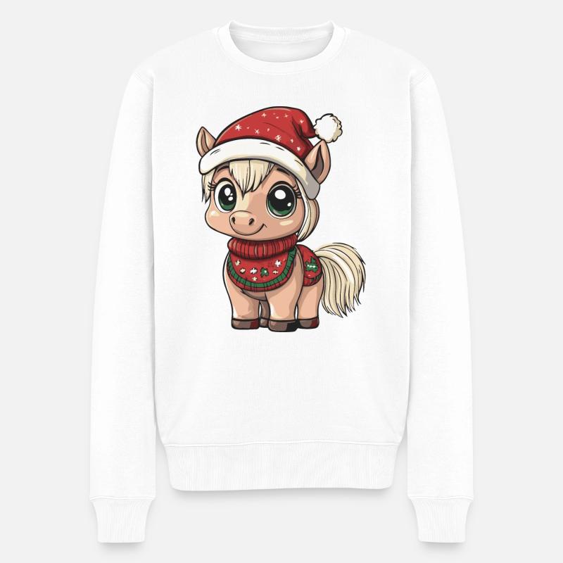 Pferd Weihnachten - Männer Premium Bio Pullover - Weiß