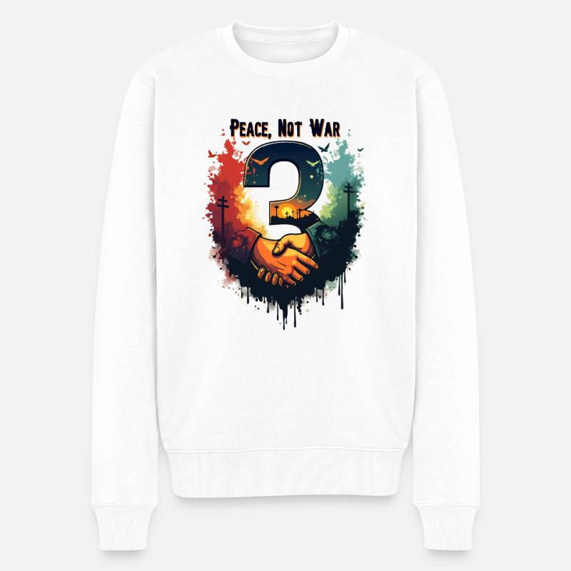 FRIEDEN, NICHT KRIEG 3 - Männer Premium Bio Pullover - Weiß