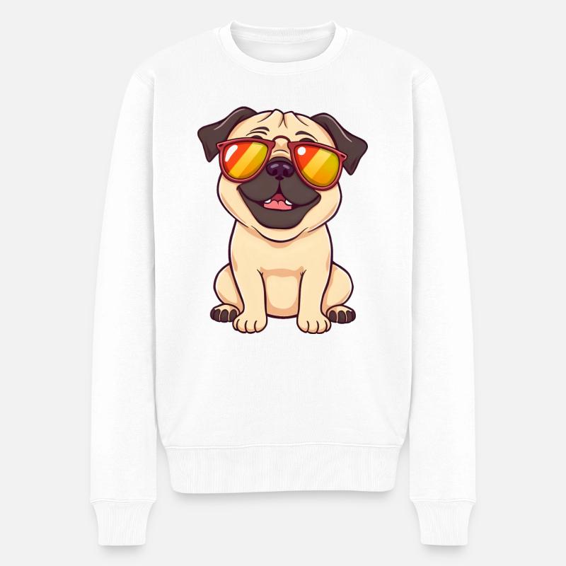 Verspielter Mops mit Sonnenbrille - Männer Premium Bio Pullover - Weiß