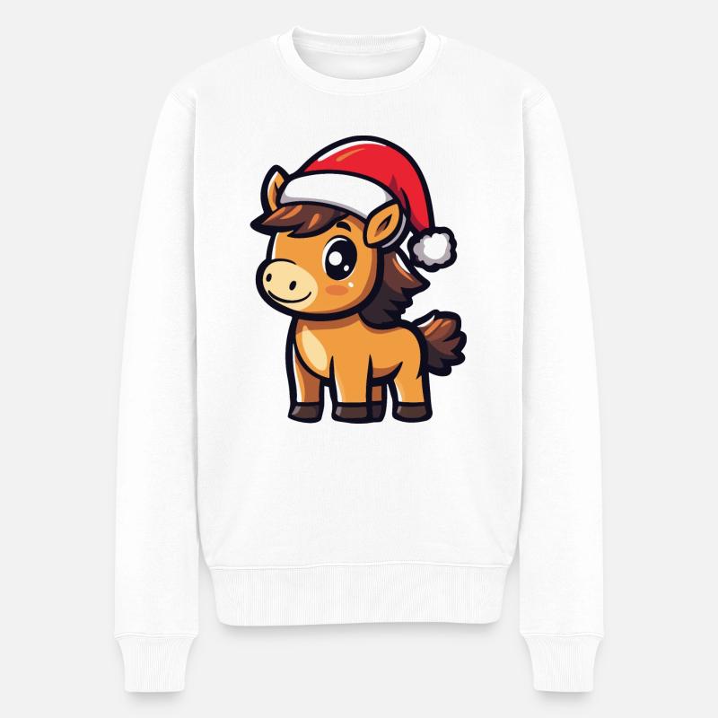 Pferd Weihnachten - Männer Premium Bio Pullover - Weiß