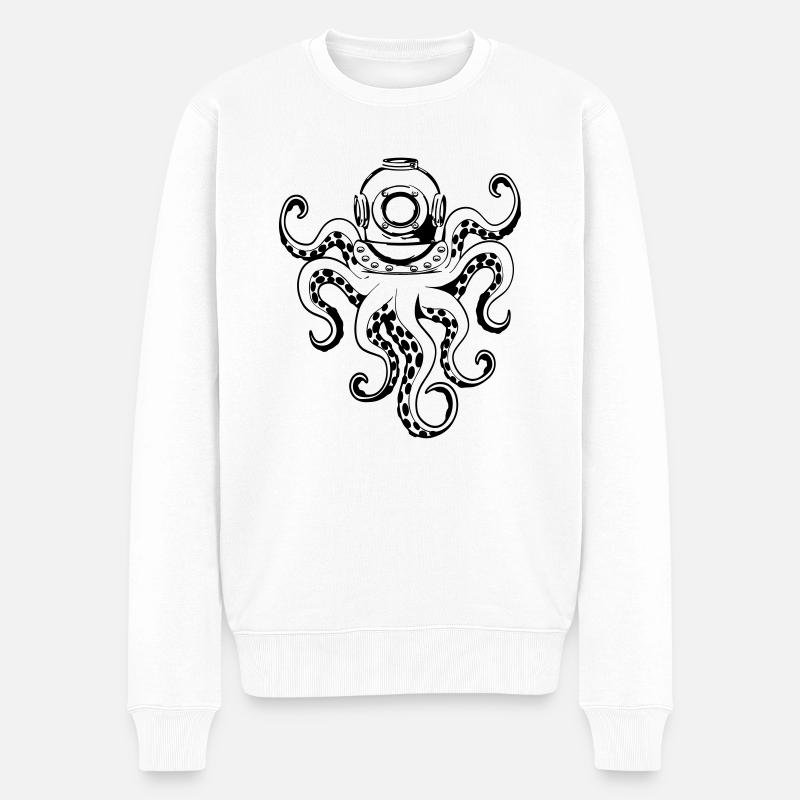 Poulpe avec casque de plongée - Pull Premium bio Homme - blanc