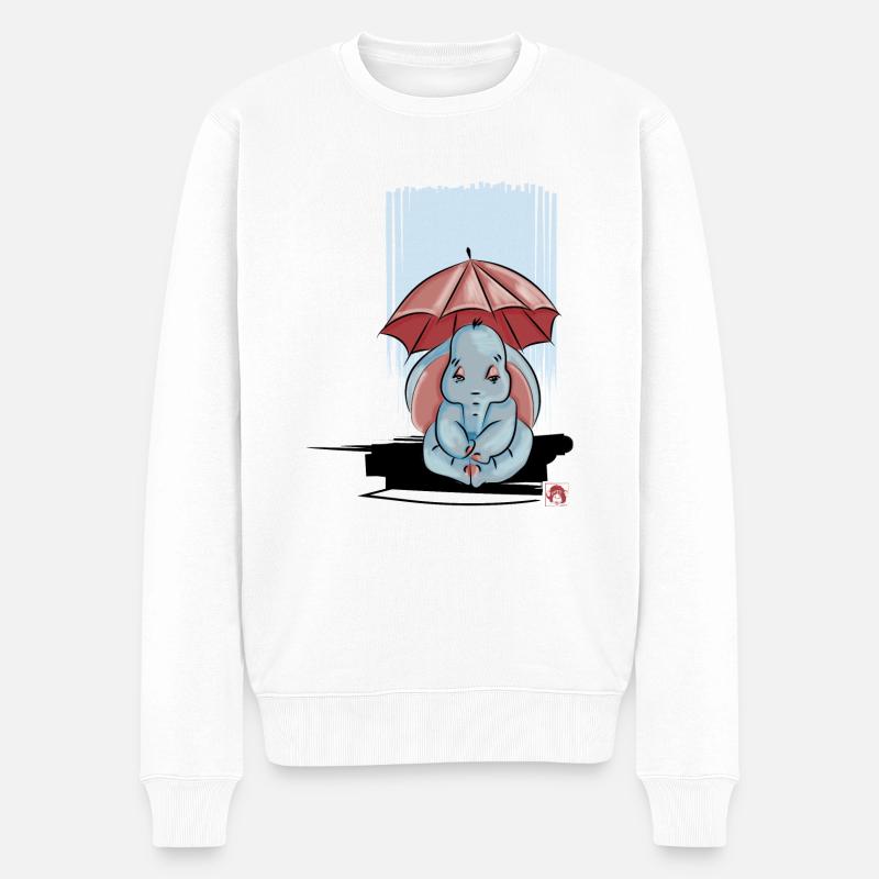 Elefant unter seinem Regenschirm - Männer Premium Bio Pullover - Weiß