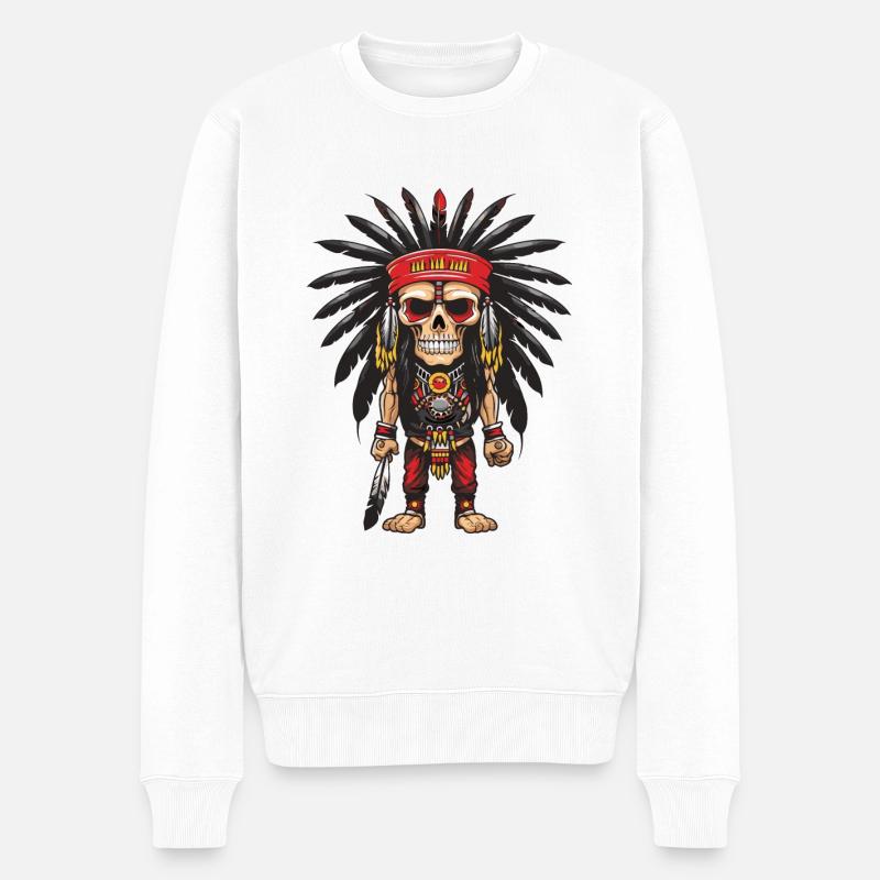 Apache Indianer Skelett - Männer Premium Bio Pullover - Weiß