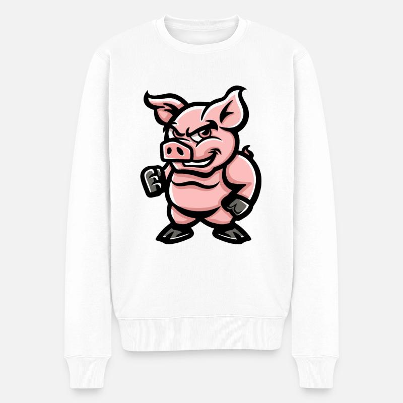 Schwein Comic - Männer Premium Bio Pullover - Weiß