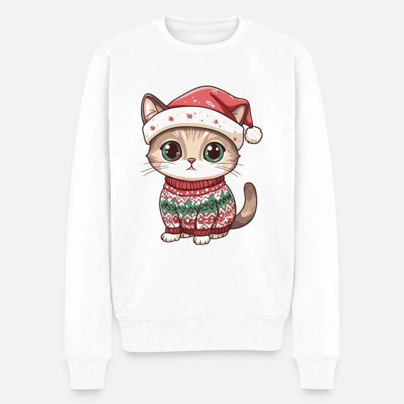 Katze Weihnachten Comic - Männer Premium Bio Pullover - Weiß