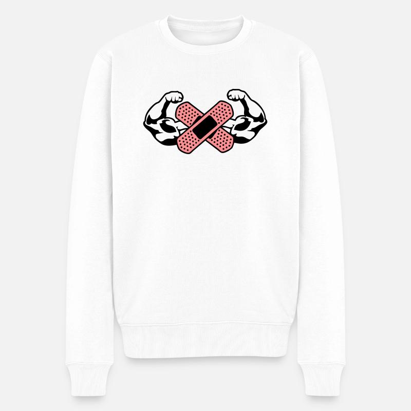 muscle bras pansement 1 - Pull Premium bio Homme - blanc