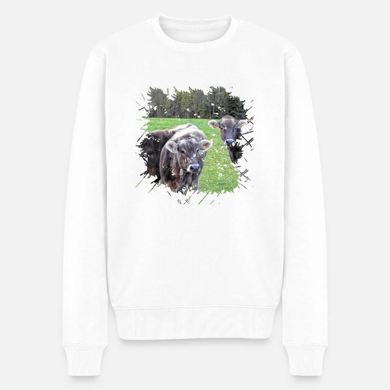 Das Tiroler Grau Vieh ist eine alte Rinderrasse - Männer Premium Bio Pullover - Weiß