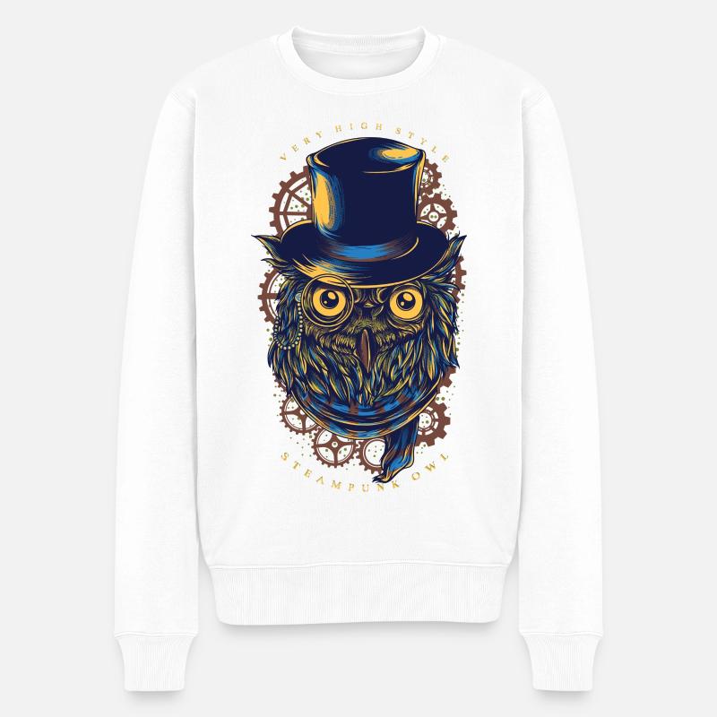 Hibou - Chouette Steampunk - Pull Premium bio Homme - blanc
