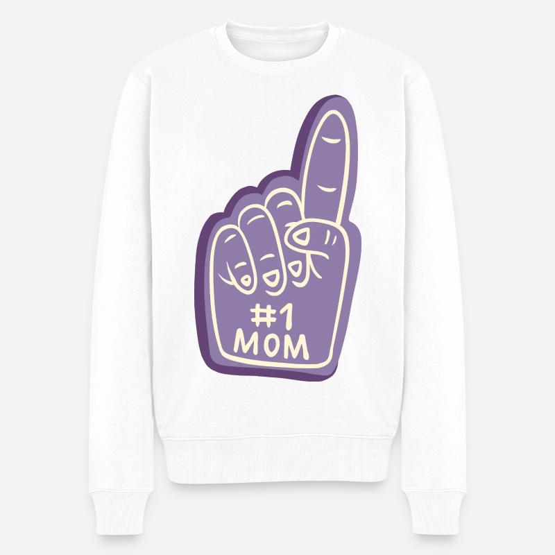#1 Mom – Coole Fanhand Illustration - Männer Premium Bio Pullover - Weiß