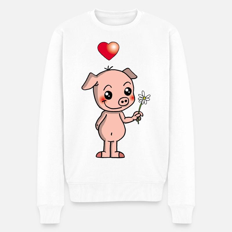 Manga und süßes Schwein - Männer Premium Bio Pullover - Weiß